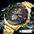 SKMEI 1670 Luxury Mens Watch Relogio Stainless Steel Back Water Resistant Watch Digital Gold